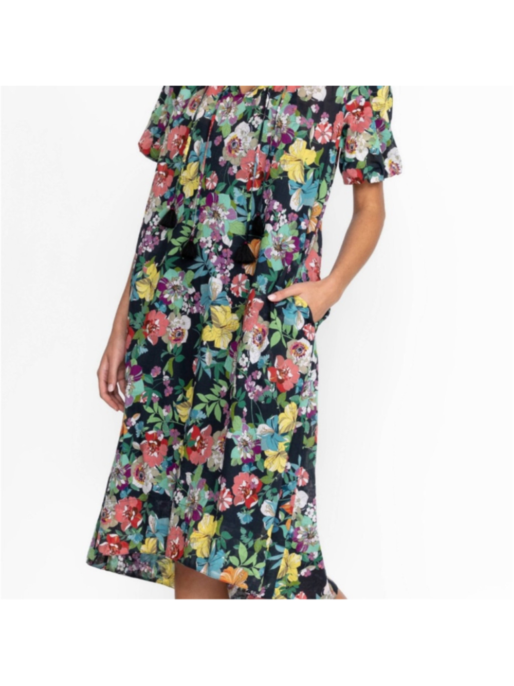 Johnny Was Zahava Tie Neck Midi Dress Size M #0002